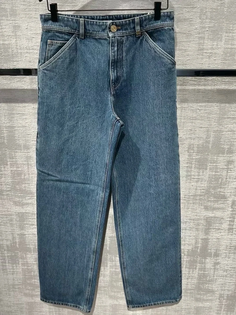 Chanel 26b Blazy Blue Denim large CC Logo Cargo Jeans Size 38